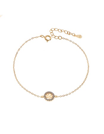 Βραχιόλι SENZA Δέντρο της Ζωής Gold Plated Ασήμι 925 Double Face Light Blue - SSR4454GLB