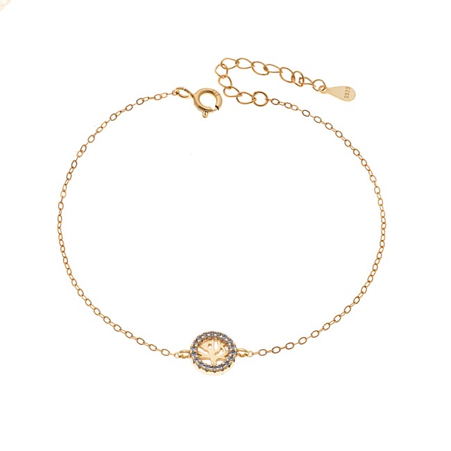 Βραχιόλι SENZA Δέντρο της Ζωής Gold Plated Ασήμι 925 Double Face Light Blue - SSR4454GLB