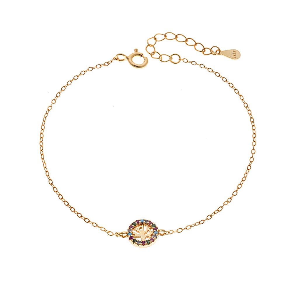 Βραχιόλι SENZA Δέντρο της Ζωής Gold Plated Ασήμι 925 Double Face Rainbow - SSR4454GMU