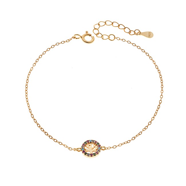 Βραχιόλι SENZA Δέντρο της Ζωής Gold Plated Ασήμι 925 Double Face Rainbow - SSR4454GMU