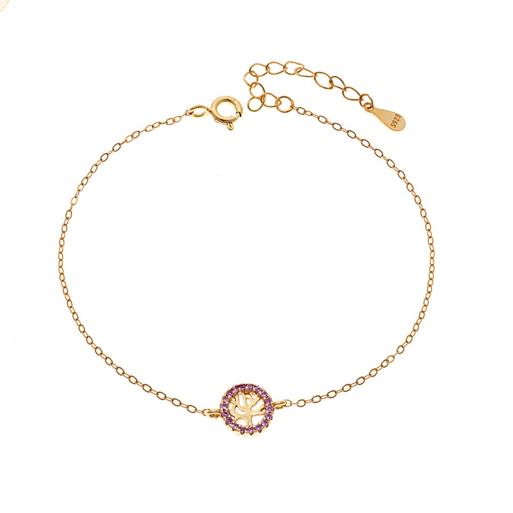 Βραχιόλι SENZA Δέντρο της Ζωής Gold Plated Ασήμι 925 Double Face Pink - SSR4454GPK