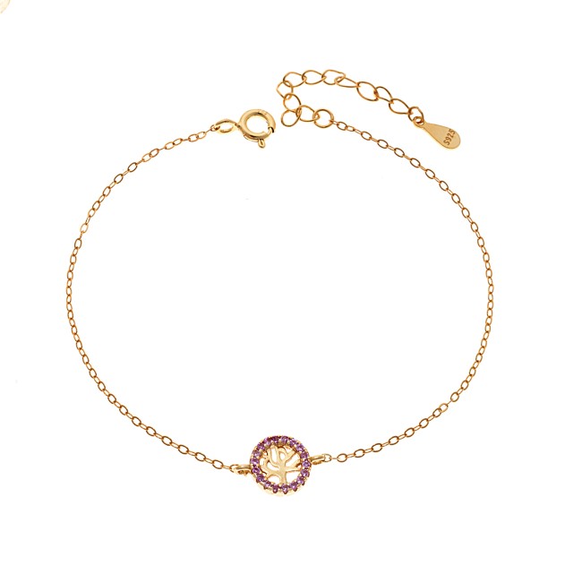 Βραχιόλι SENZA Δέντρο της Ζωής Gold Plated Ασήμι 925 Double Face Pink - SSR4454GPK
