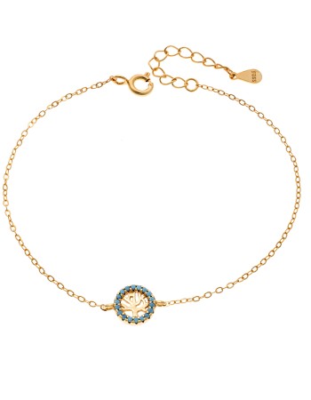 Βραχιόλι SENZA Δέντρο της Ζωής Gold Plated Ασήμι 925 Double Face Turquoise - SSR4454GTQ