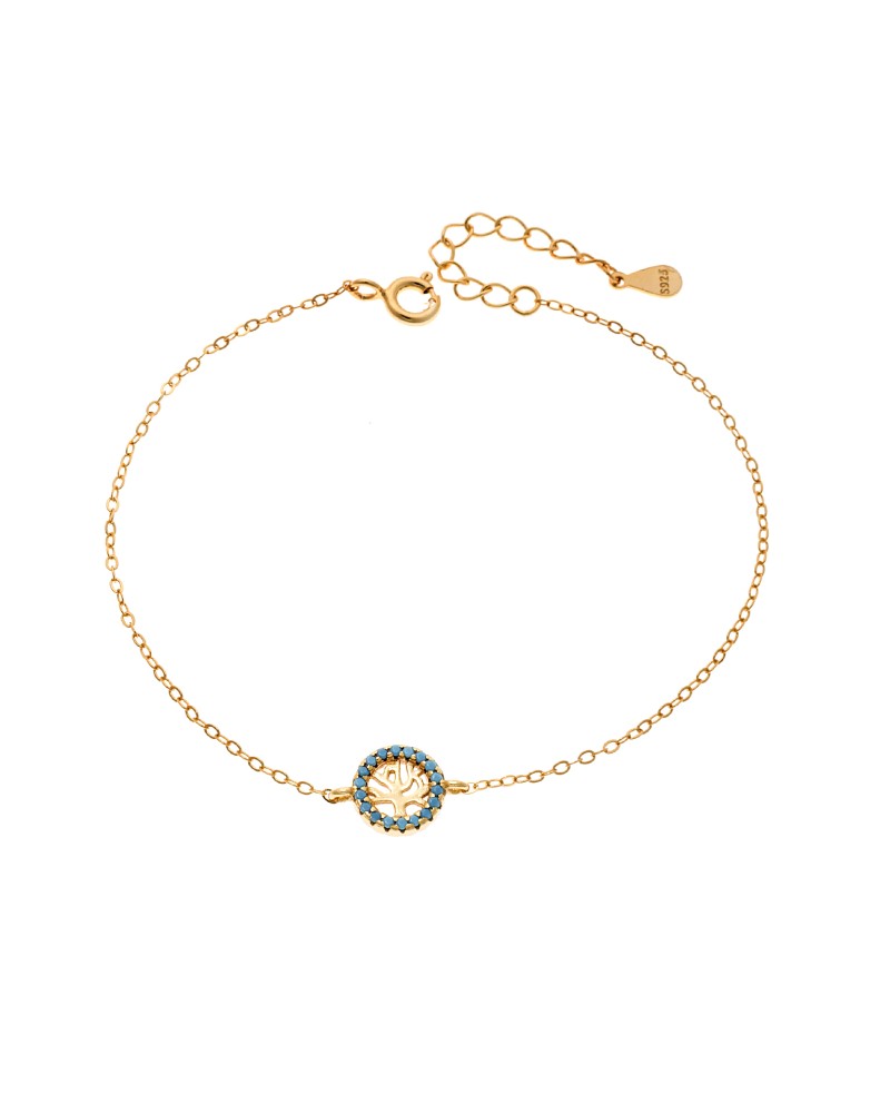 Βραχιόλι SENZA Δέντρο της Ζωής Gold Plated Ασήμι 925 Double Face Turquoise - SSR4454GTQ