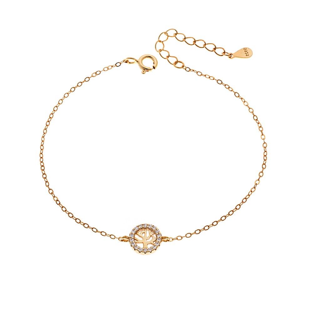 Βραχιόλι SENZA Δέντρο της Ζωής Gold Plated Ασήμι 925 Double Face Turquoise - SSR4454GTQ