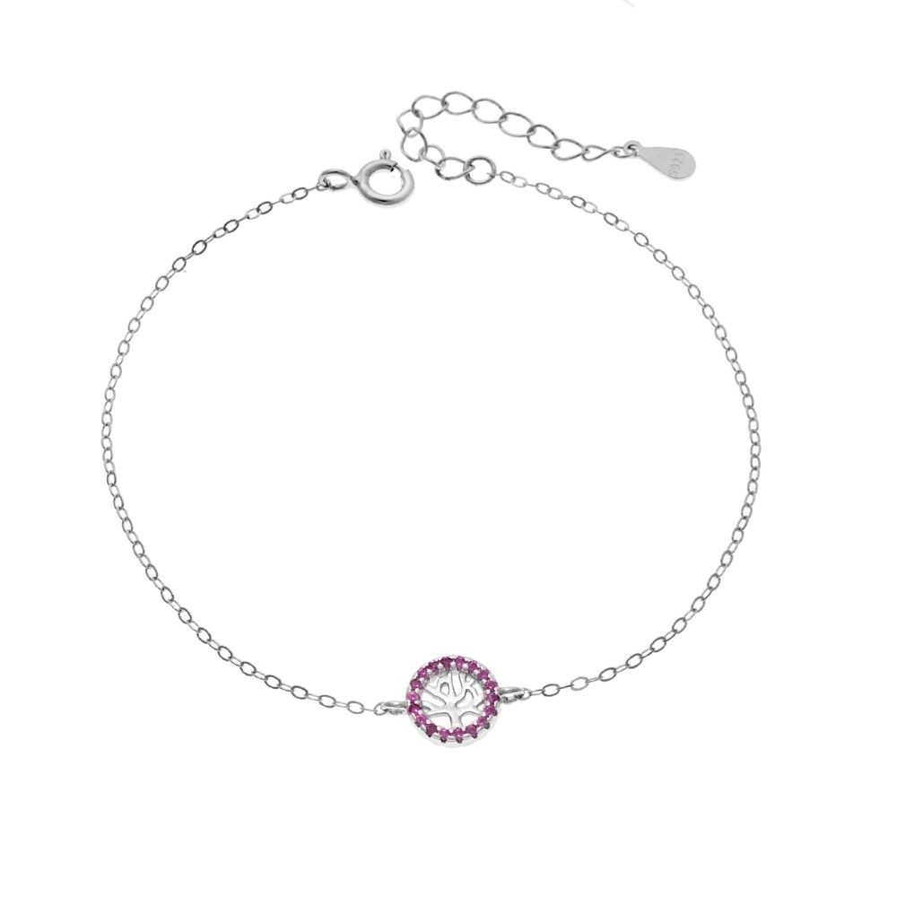 Βραχιόλι SENZA Δέντρο της Ζωής Rhodium Plated Ασήμι 925 Double Face Fouchsia - SSR4454SFU