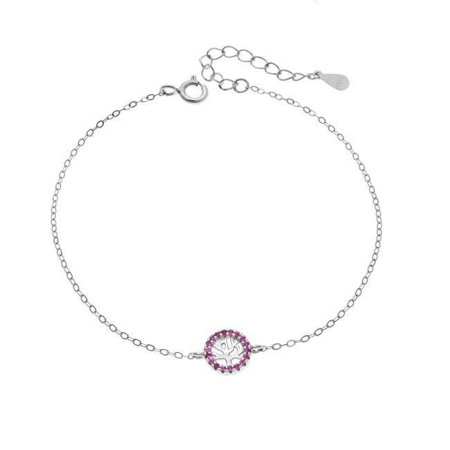 Βραχιόλι SENZA Δέντρο της Ζωής Rhodium Plated Ασήμι 925 Double Face Fouchsia - SSR4454SFU