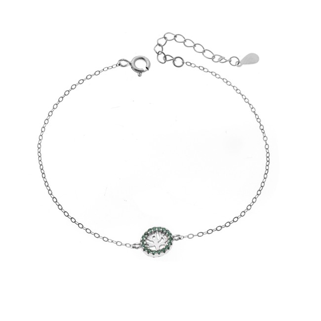 Βραχιόλι SENZA Δέντρο της Ζωής Rhodium Plated Ασήμι 925 Double Face Green - SSR4454SGN