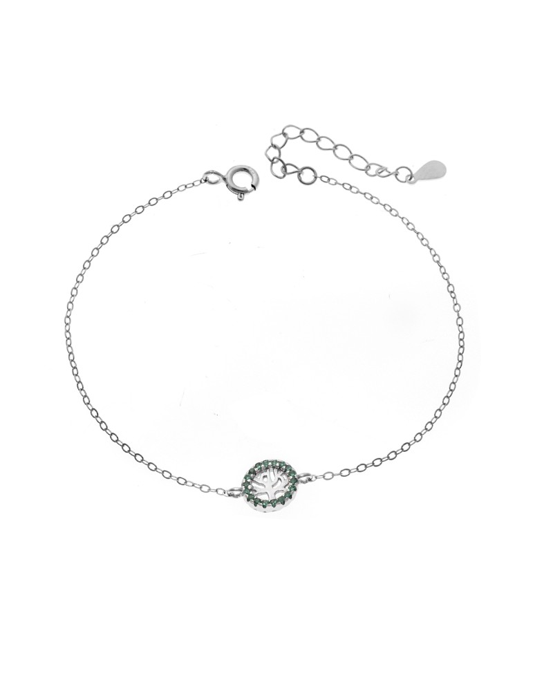 Βραχιόλι SENZA Δέντρο της Ζωής Rhodium Plated Ασήμι 925 Double Face Green - SSR4454SGN