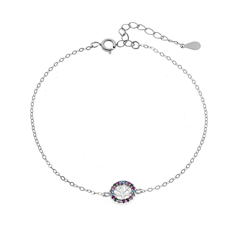 Βραχιόλι SENZA Δέντρο της Ζωής Rhodium Plated Ασήμι 925 Double Face Rainbow - SSR4454SMU