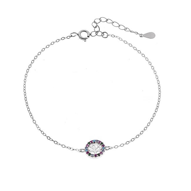 Βραχιόλι SENZA Δέντρο της Ζωής Rhodium Plated Ασήμι 925 Double Face Rainbow - SSR4454SMU