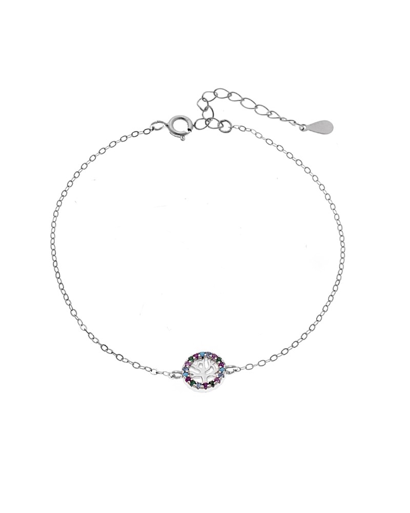 Βραχιόλι SENZA Δέντρο της Ζωής Rhodium Plated Ασήμι 925 Double Face Rainbow - SSR4454SMU
