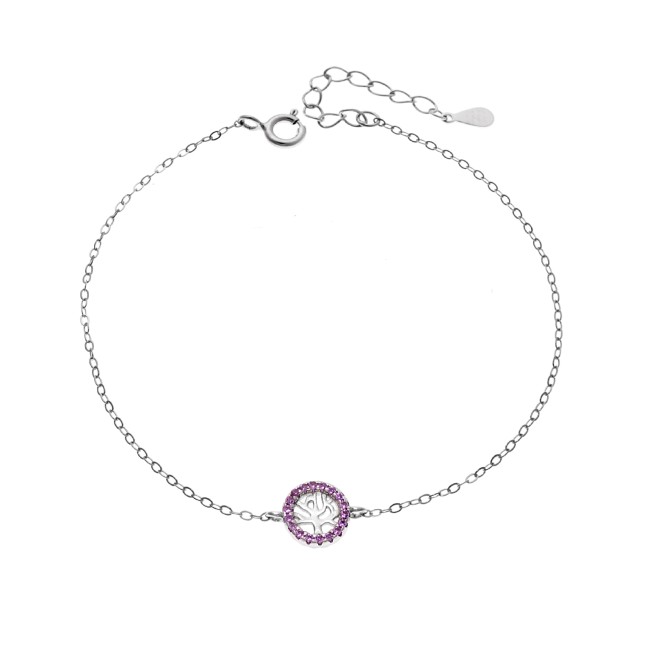 Βραχιόλι SENZA Δέντρο της Ζωής Rhodium Plated Ασήμι 925 Double Face Pink - SSR4454SPK