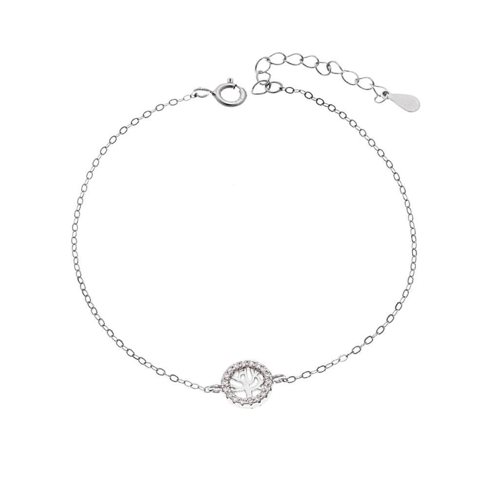 Βραχιόλι SENZA Δέντρο της Ζωής Rhodium Plated Ασήμι 925 Double Face Pink - SSR4454SPK