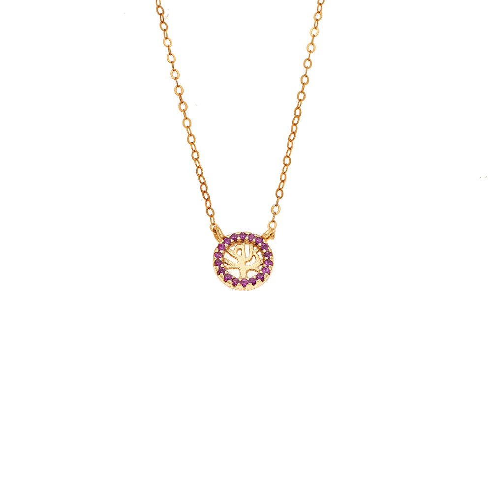 Κολιέ SENZA Δέντρο της Ζωής Gold Plated Ασήμι 925 Double Face Fouchsia - SSR4455GFU