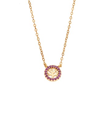Κολιέ SENZA Δέντρο της Ζωής Gold Plated Ασήμι 925 Double Face Fouchsia - SSR4455GFU
