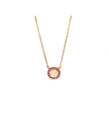 Κολιέ SENZA Δέντρο της Ζωής Gold Plated Ασήμι 925 Double Face Fouchsia - SSR4455GFU