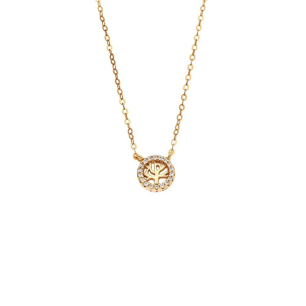 Κολιέ SENZA Δέντρο της Ζωής Gold Plated Ασήμι 925 Double Face Fouchsia - SSR4455GFU