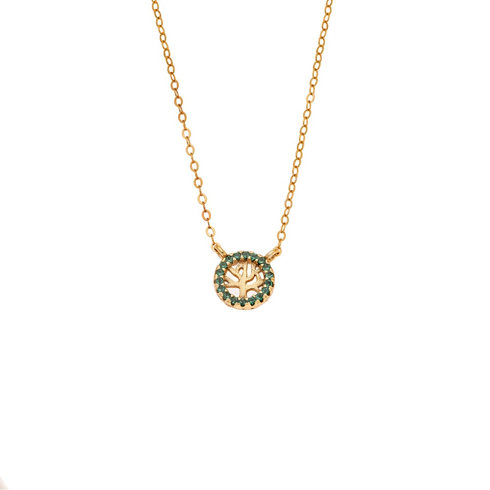 Κολιέ SENZA Δέντρο της Ζωής Gold Plated Ασήμι 925 Double Face Green - SSR4455GGN