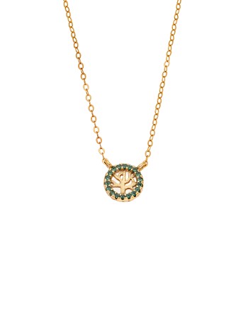 Κολιέ SENZA Δέντρο της Ζωής Gold Plated Ασήμι 925 Double Face Green - SSR4455GGN