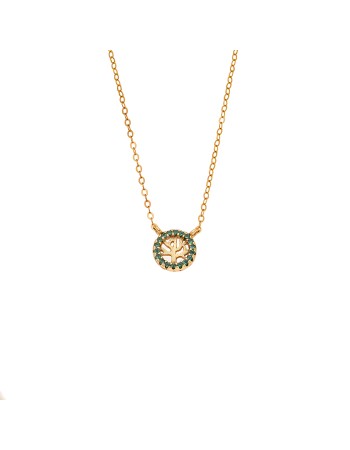 Κολιέ SENZA Δέντρο της Ζωής Gold Plated Ασήμι 925 Double Face Green - SSR4455GGN