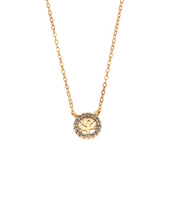 Κολιέ SENZA Δέντρο της Ζωής Gold Plated Ασήμι 925 Double Face Light Blue - SSR4455GLB