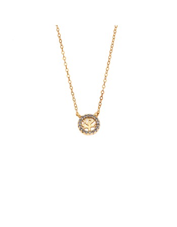 Κολιέ SENZA Δέντρο της Ζωής Gold Plated Ασήμι 925 Double Face Light Blue - SSR4455GLB