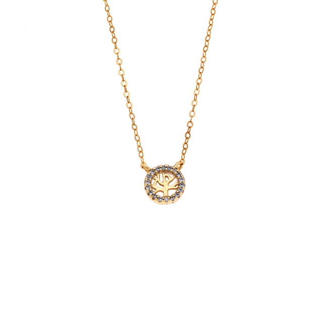 Κολιέ SENZA Δέντρο της Ζωής Gold Plated Ασήμι 925 Double Face Light Blue - SSR4455GLB