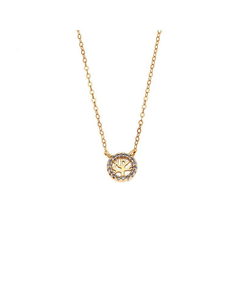 Κολιέ SENZA Δέντρο της Ζωής Gold Plated Ασήμι 925 Double Face Light Blue - SSR4455GLB