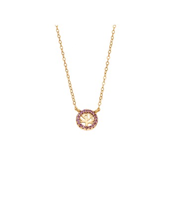 Κολιέ SENZA Δέντρο της Ζωής Gold Plated Ασήμι 925 Double Face Pink - SSR4455GPK