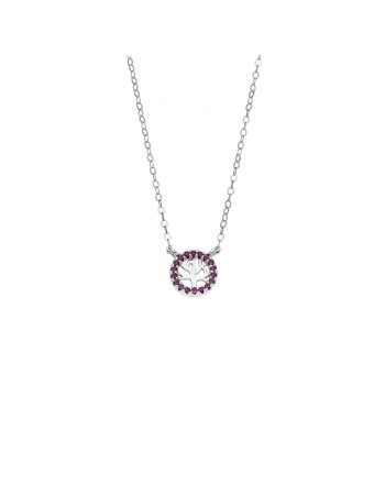 Κολιέ SENZA Δέντρο της Ζωής Rhodium Plated Ασήμι 925 Double Face Fouchsia - SSR4455SFU