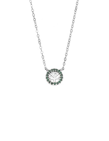 Κολιέ SENZA Δέντρο της Ζωής Rhodium Plated Ασήμι 925 Double Face Green - SSR4455SGN