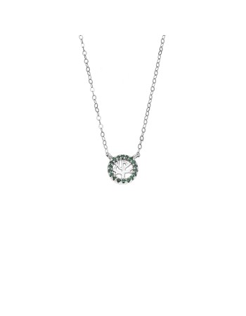 Κολιέ SENZA Δέντρο της Ζωής Rhodium Plated Ασήμι 925 Double Face Green - SSR4455SGN