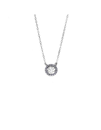 Κολιέ SENZA Δέντρο της Ζωής Rhodium Plated Ασήμι 925 Double Face Light Blue - SSR4455SLB