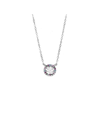 Κολιέ SENZA Δέντρο της Ζωής Rhodium Plated Ασήμι 925 Double Face Rainbow - SSR4455SMU