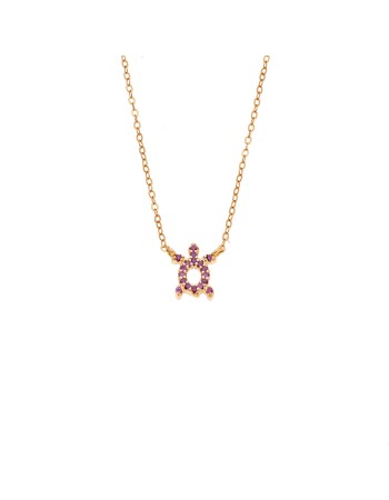 Κολιέ SENZA Χελώνα Gold Plated Ασήμι 925 Double Face Fouchsia - SSR4456GFU