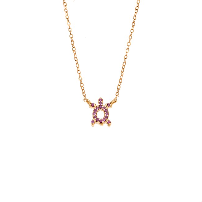 Κολιέ SENZA Χελώνα Gold Plated Ασήμι 925 Double Face Fouchsia - SSR4456GFU