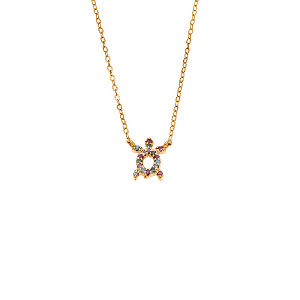 Κολιέ SENZA Χελώνα Gold Plated Ασήμι 925 Double Face Rainbow - SSR4456GMU