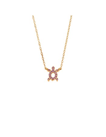 Κολιέ SENZA Χελώνα Gold Plated Ασήμι 925 Double Face Pink - SSR4456GPK