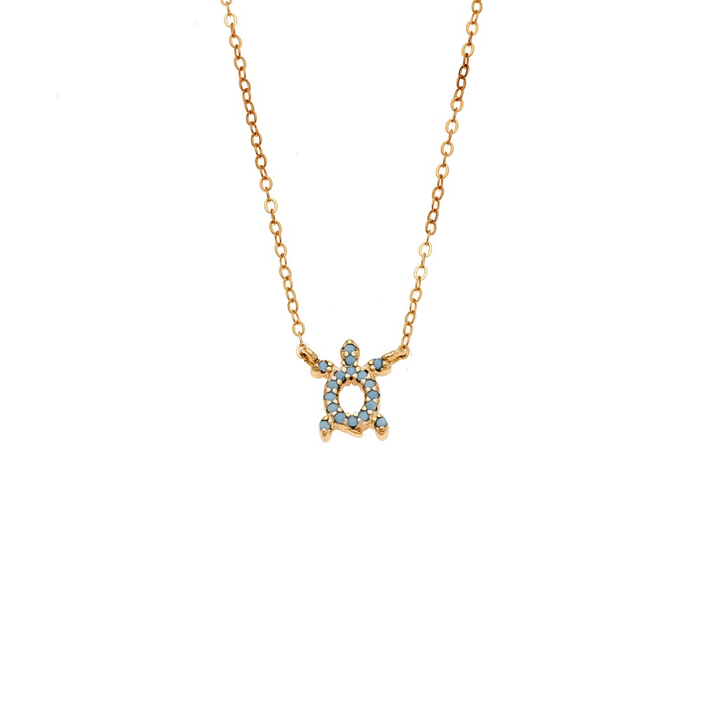 Κολιέ SENZA Χελώνα Gold Plated Ασήμι 925 Double Face Turquoise - SSR4456GTQ