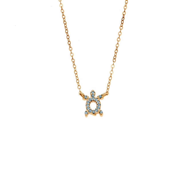 Κολιέ SENZA Χελώνα Gold Plated Ασήμι 925 Double Face Turquoise - SSR4456GTQ