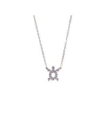 Κολιέ SENZA Χελώνα Rhodium Plated Ασήμι 925 Double Face Light Blue - SSR4456SLB