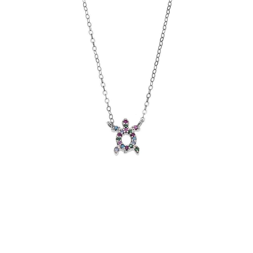 Κολιέ SENZA Χελώνα Rhodium Plated Ασήμι 925 Double Face Rainbow - SSR4456SMU