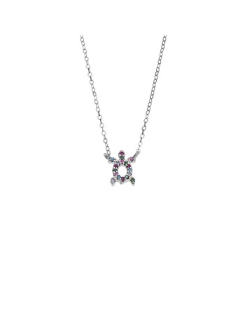 Κολιέ SENZA Χελώνα Rhodium Plated Ασήμι 925 Double Face Rainbow - SSR4456SMU