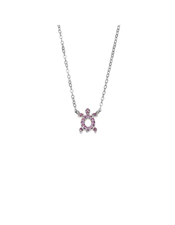 Κολιέ SENZA Χελώνα Rhodium Plated Ασήμι 925 Double Face Pink - SSR4456SPK