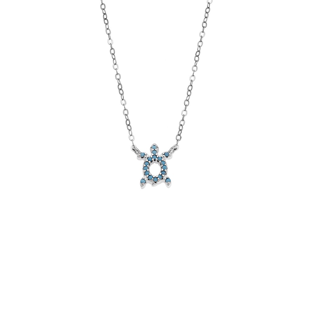 Κολιέ SENZA Χελώνα Rhodium Plated Ασήμι 925 Double Face Turquoise - SSR4456STQ