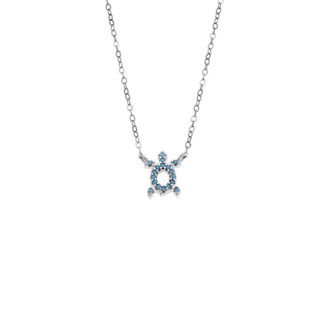 Κολιέ SENZA Χελώνα Rhodium Plated Ασήμι 925 Double Face Turquoise - SSR4456STQ