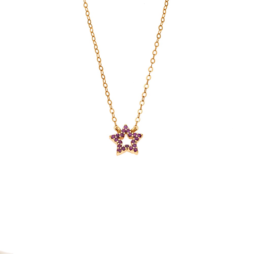Κολιέ SENZA Αστεράκι Gold Plated Ασήμι 925 Double Face Fuchsia - SSR4457GFU