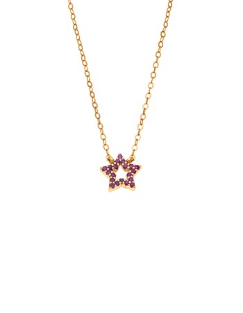 Κολιέ SENZA Αστεράκι Gold Plated Ασήμι 925 Double Face Fuchsia - SSR4457GFU