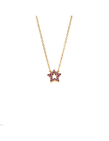 Κολιέ SENZA Αστεράκι Gold Plated Ασήμι 925 Double Face Fuchsia - SSR4457GFU